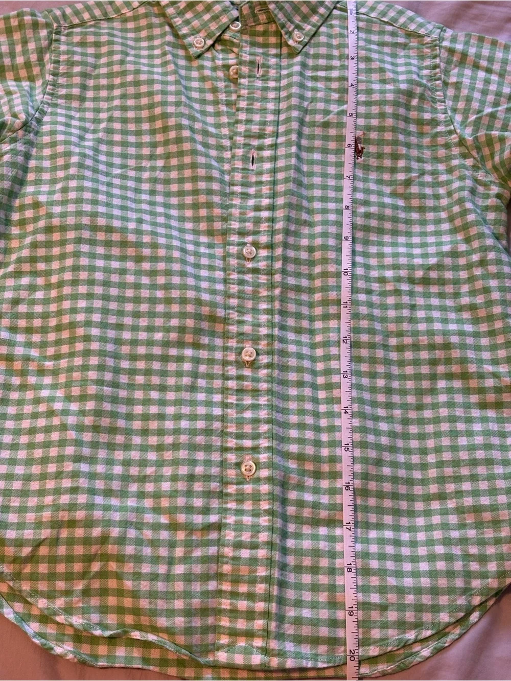 Ralph Lauren Boys Size 6 Green and White Gingham Plaid Button-Up Shirt